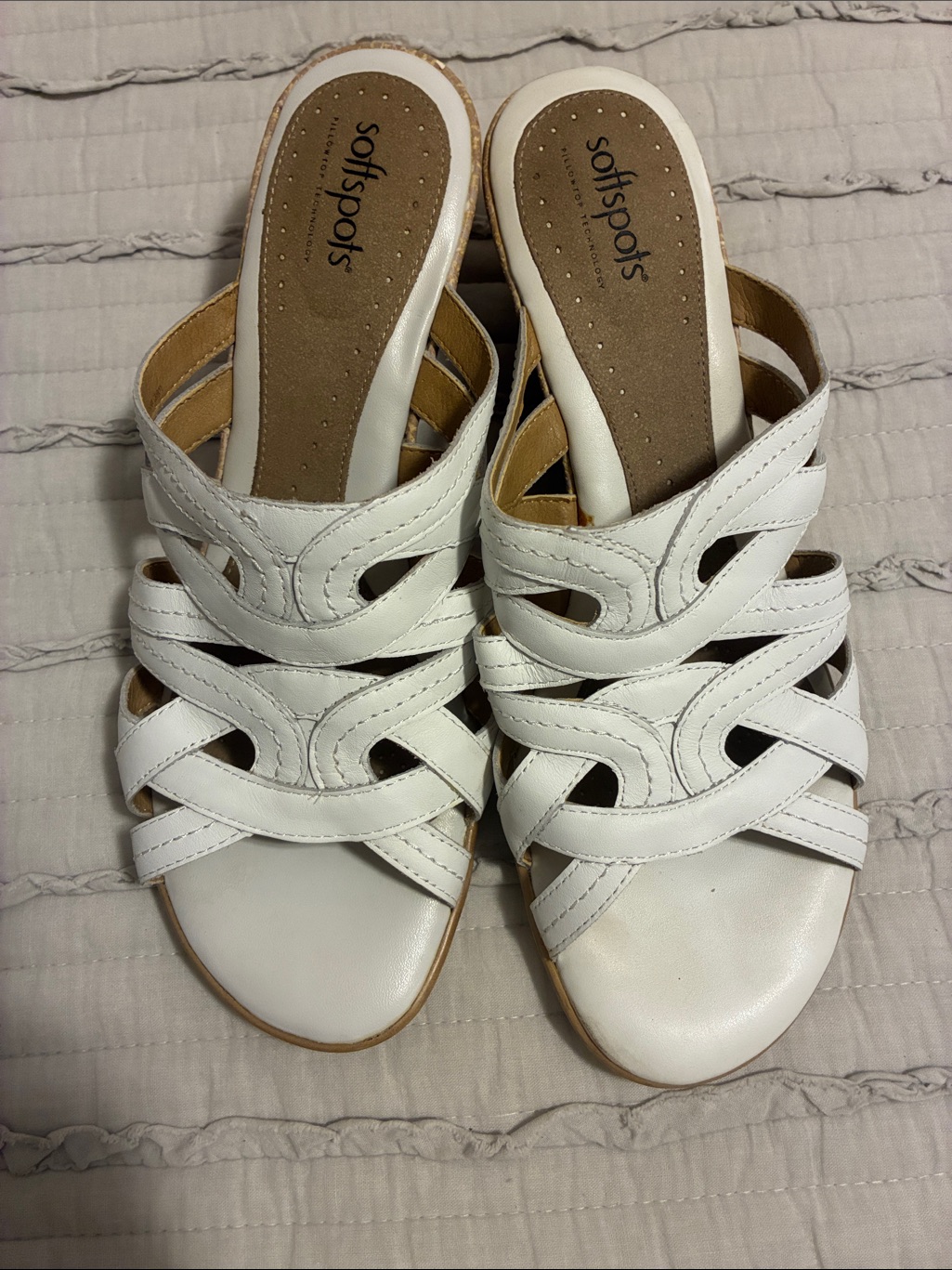Softspots White Strappy Slip-On Sandals.